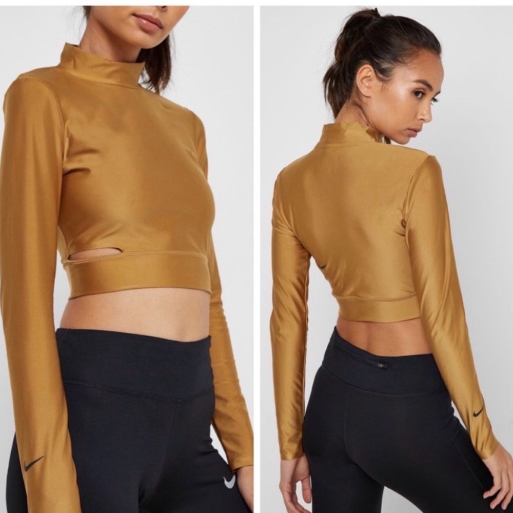 Nike Women's Mustard Yellow Long-Sleeve Crop Top